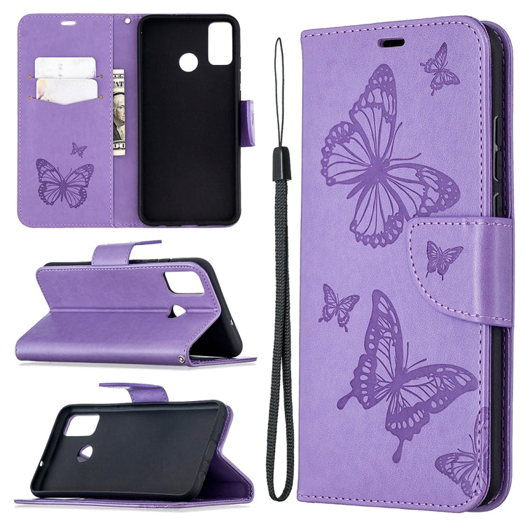 For Huawei Honor 9X Lite Two Butterflies Embossing Pattern Horizontal Flip Leather Case with Holder & Card Slot & Wallet & Lanyard