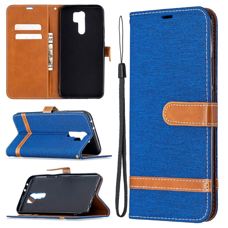 For Xiaomi Redmi 9 Color Matching Denim Texture Horizontal Flip Leather Case with Holder & Card Slots & Wallet & Lanyard