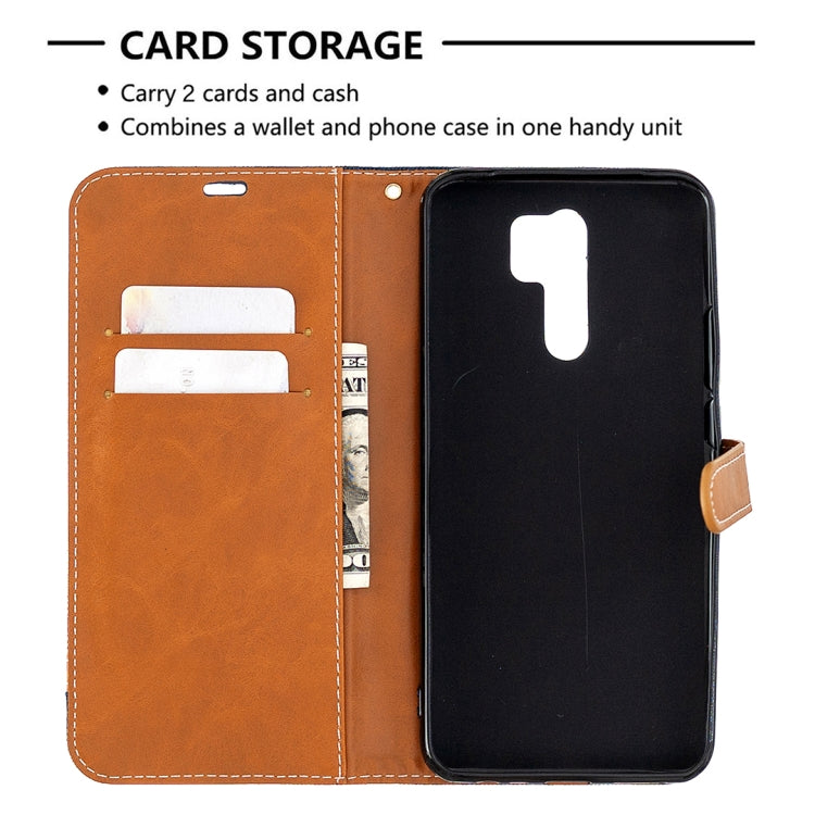 For Xiaomi Redmi 9 Color Matching Denim Texture Horizontal Flip Leather Case with Holder & Card Slots & Wallet & Lanyard