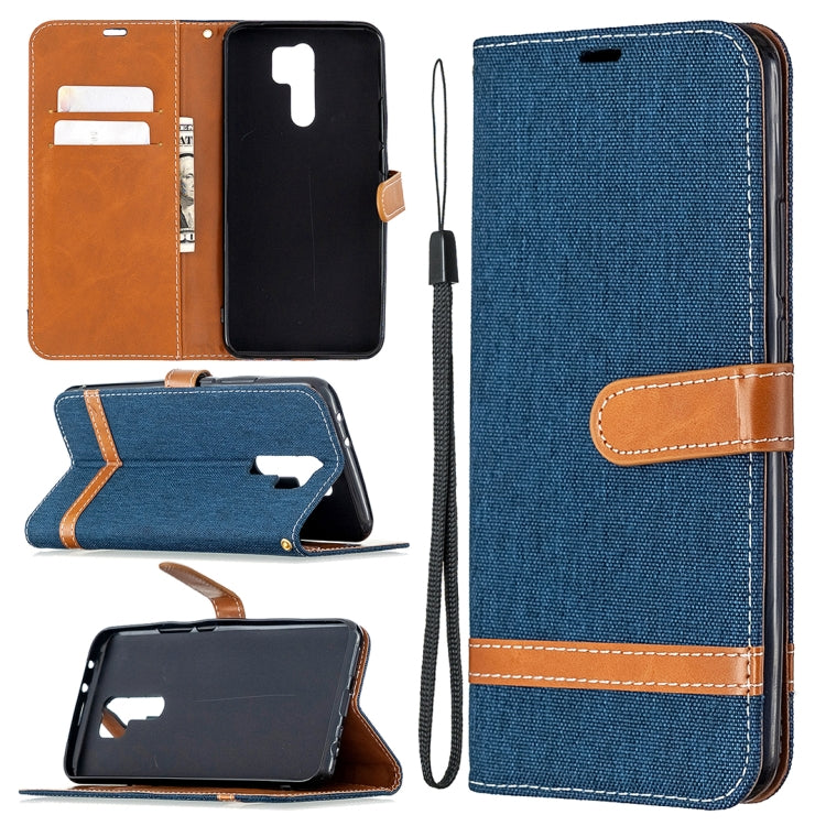 For Xiaomi Redmi 9 Color Matching Denim Texture Horizontal Flip Leather Case with Holder & Card Slots & Wallet & Lanyard