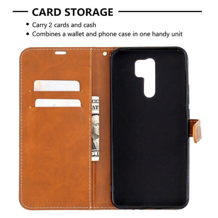 For Xiaomi Redmi 9 Color Matching Denim Texture Horizontal Flip Leather Case with Holder & Card Slots & Wallet & Lanyard