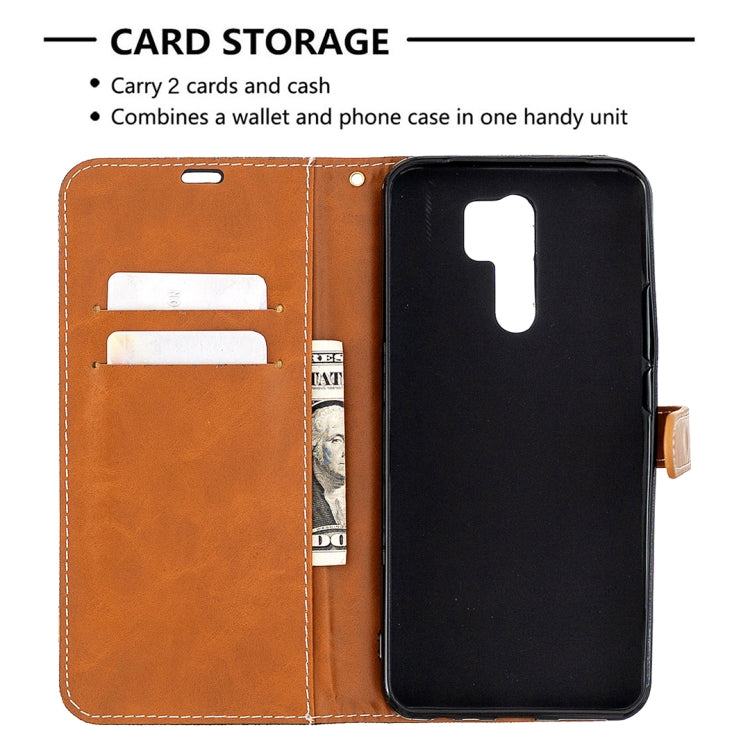 For Xiaomi Redmi 9 Color Matching Denim Texture Horizontal Flip Leather Case with Holder & Card Slots & Wallet & Lanyard