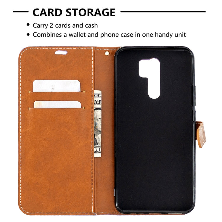 For Xiaomi Redmi 9 Color Matching Denim Texture Horizontal Flip Leather Case with Holder & Card Slots & Wallet & Lanyard