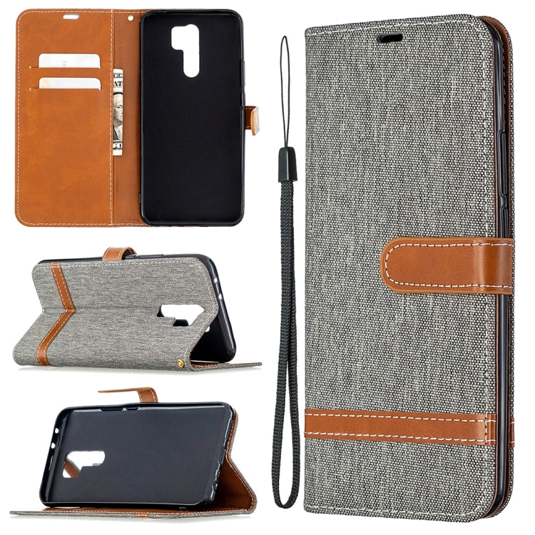 For Xiaomi Redmi 9 Color Matching Denim Texture Horizontal Flip Leather Case with Holder & Card Slots & Wallet & Lanyard