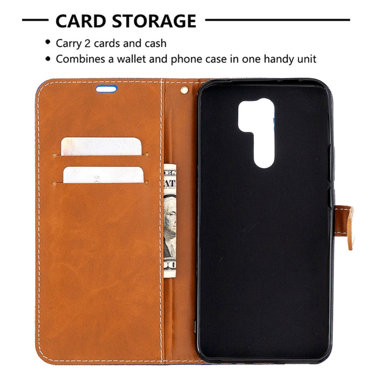 For Xiaomi Redmi 9 Color Matching Denim Texture Horizontal Flip Leather Case with Holder & Card Slots & Wallet & Lanyard