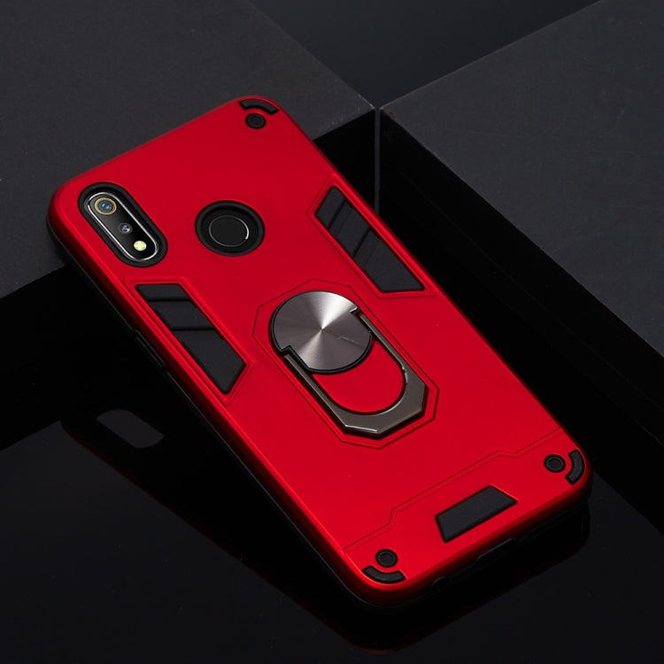 For OPPO Realme 3 2 in 1 Armour Series PC + TPU Protective Case with Ring Holder