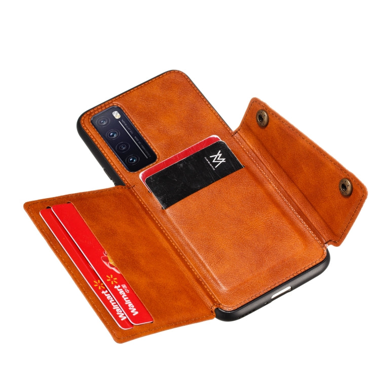 For Huawei Honor 30 Pro Double Buckle PU + TPU Shockproof Magnetic Protective Case with Card Slot