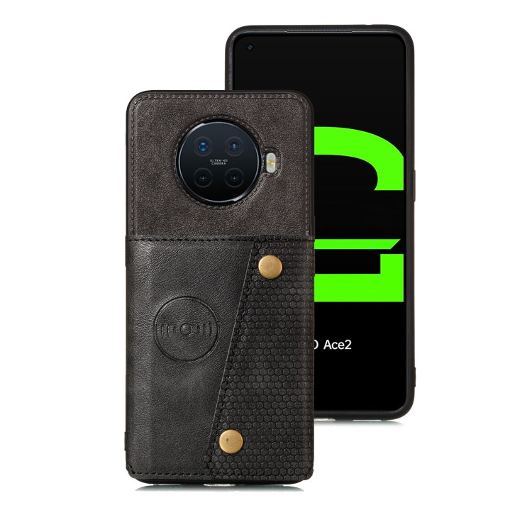 For OPPO Ace2 Double Buckle PU + TPU Shockproof Magnetic Protective Case with Card Slot