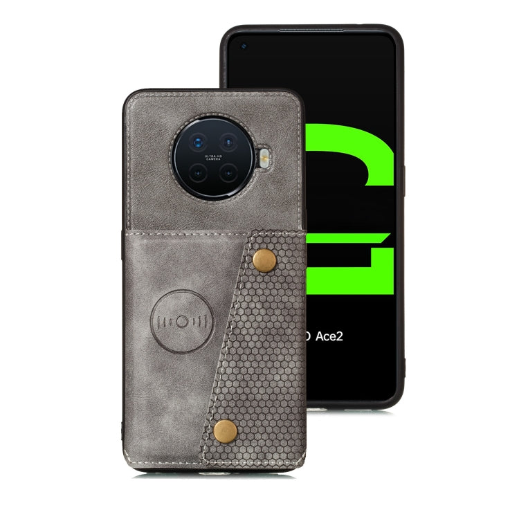 For OPPO Ace2 Double Buckle PU + TPU Shockproof Magnetic Protective Case with Card Slot