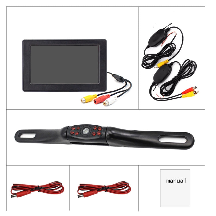 PZ703 413C-W Car Waterproof External Wireless Reversing Image Night Vision Camera + 4.3 inch Rearview Monitor