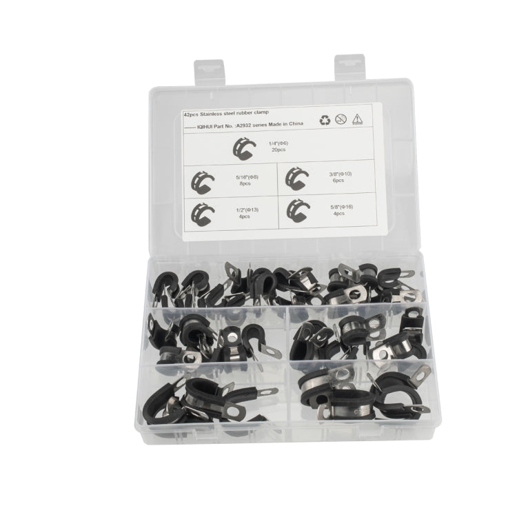 42 PCS Car Rubber Cushion Pipe Clamps Stainless Steel Clamps
