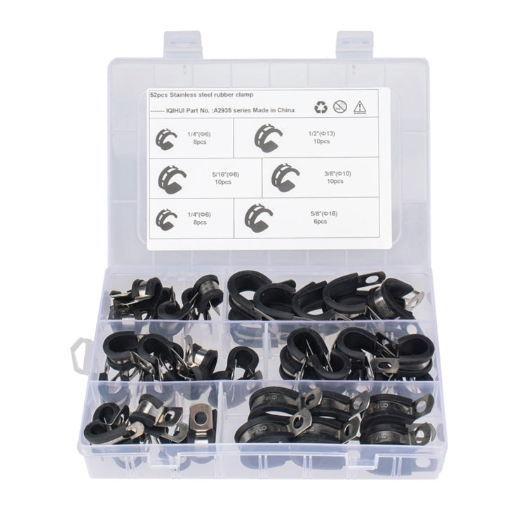 52 PCS Car Rubber Cushion Pipe Clamps Stainless Steel Clamps