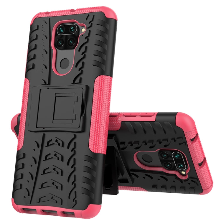 For Xiaomi Redmi Note 9 Tire Texture Shockproof TPU+PC Protective Case with Holder