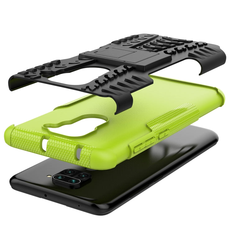 For Xiaomi Redmi Note 9 Tire Texture Shockproof TPU+PC Protective Case with Holder