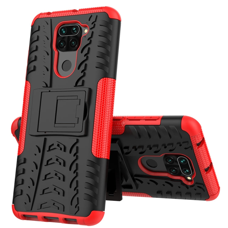For Xiaomi Redmi Note 9 Tire Texture Shockproof TPU+PC Protective Case with Holder