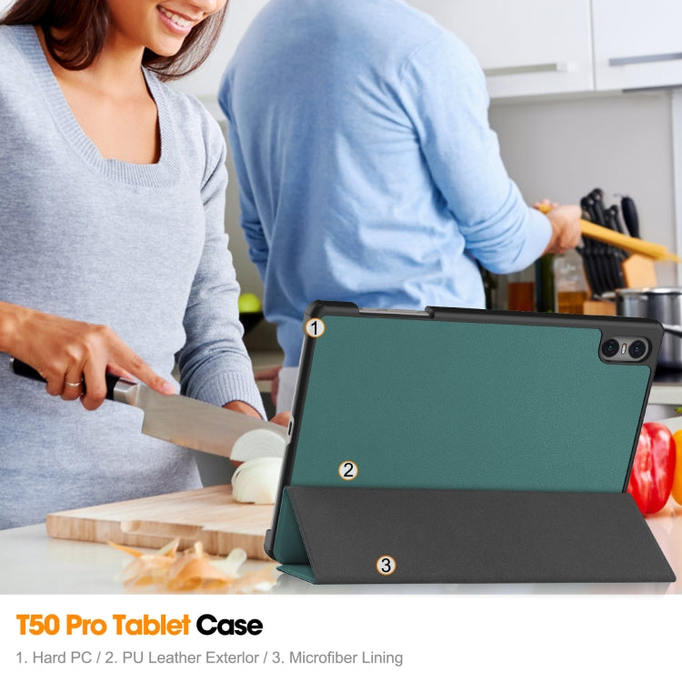 For Teclast T50 Pro Custer Solid Color 3-Fold Stand Leather Tablet Case