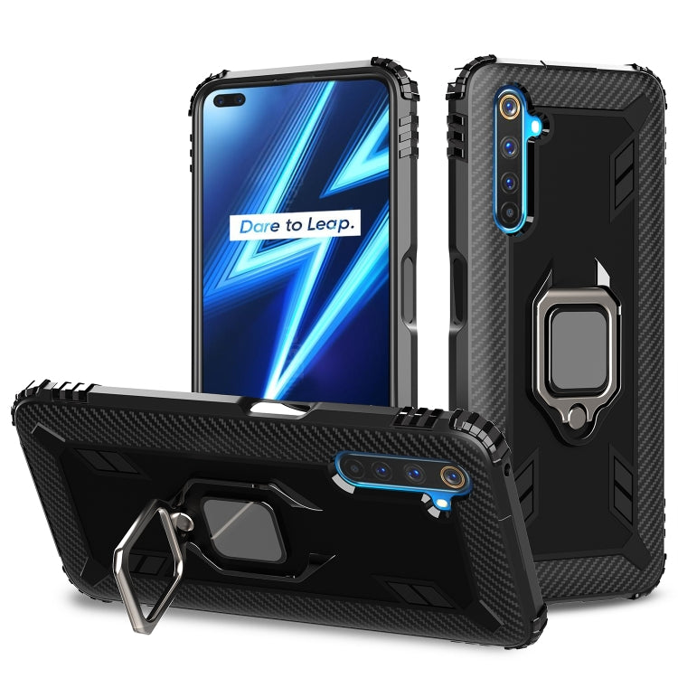 For OPPO Realme 6 Pro Carbon Fiber Protective Case with 360 Degree Rotating Ring Holder