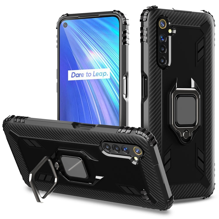 For OPPO Realme 6 Carbon Fiber Protective Case with 360 Degree Rotating Ring Holder