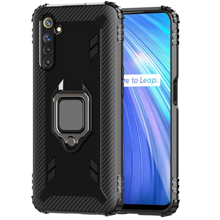For OPPO Realme 6 Carbon Fiber Protective Case with 360 Degree Rotating Ring Holder