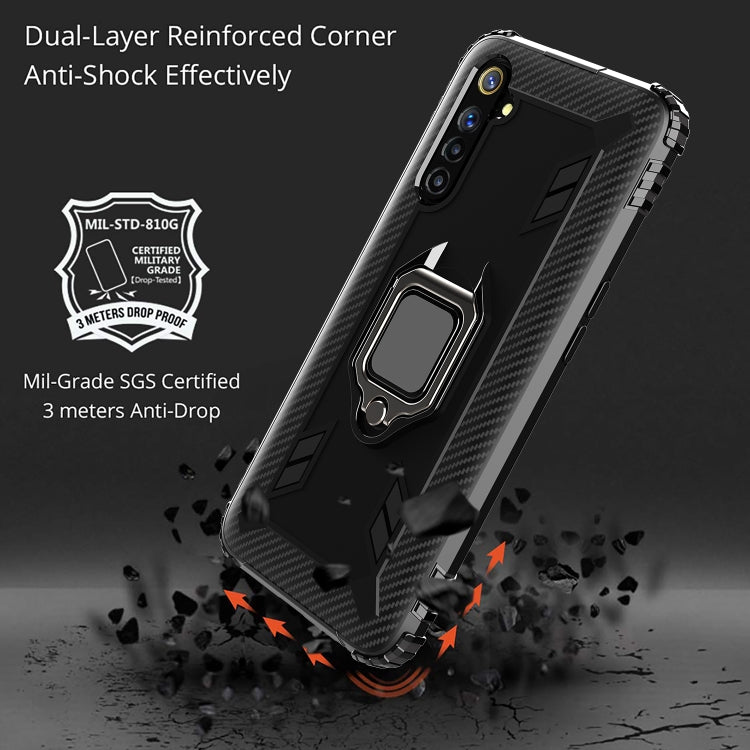 For OPPO Realme 6 Carbon Fiber Protective Case with 360 Degree Rotating Ring Holder