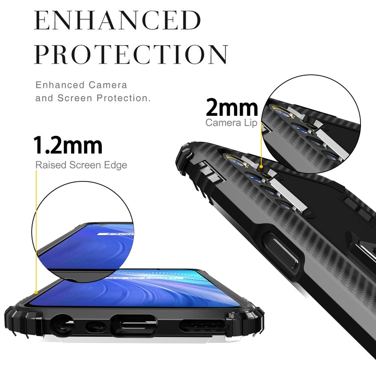 For OPPO Realme 6 Carbon Fiber Protective Case with 360 Degree Rotating Ring Holder