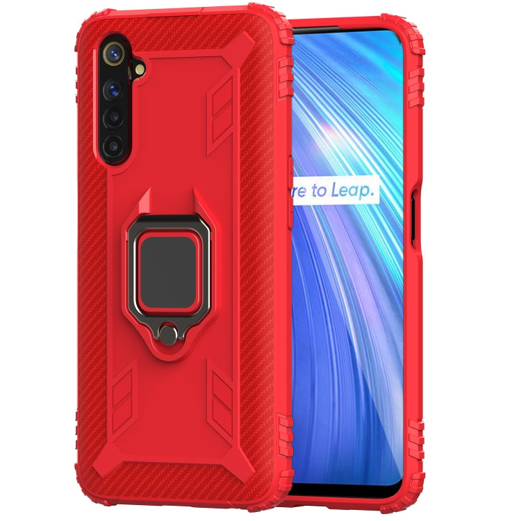 For OPPO Realme 6 Carbon Fiber Protective Case with 360 Degree Rotating Ring Holder