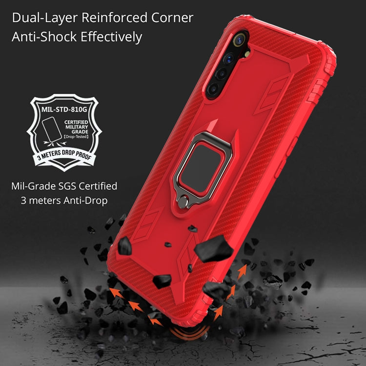 For OPPO Realme 6 Carbon Fiber Protective Case with 360 Degree Rotating Ring Holder
