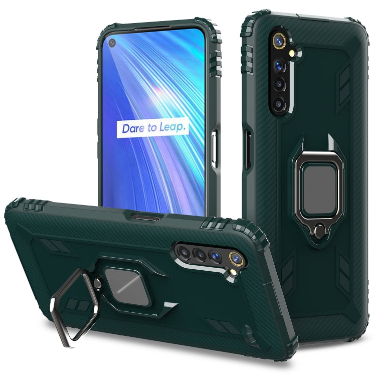 For OPPO Realme 6 Carbon Fiber Protective Case with 360 Degree Rotating Ring Holder