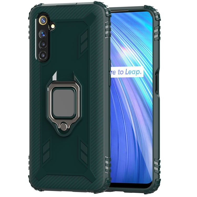 For OPPO Realme 6 Carbon Fiber Protective Case with 360 Degree Rotating Ring Holder