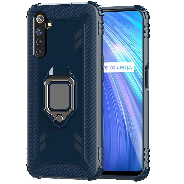 For OPPO Realme 6 Carbon Fiber Protective Case with 360 Degree Rotating Ring Holder