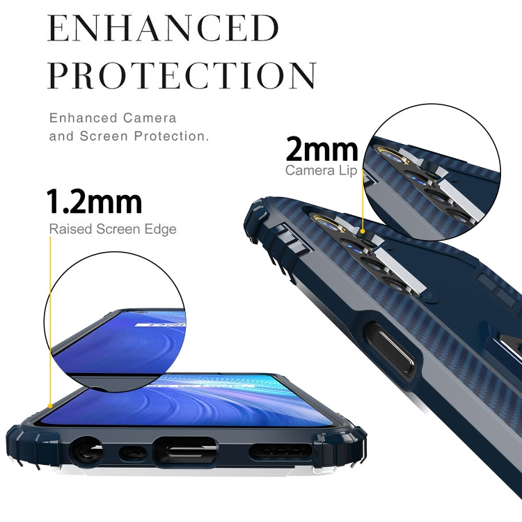 For OPPO Realme 6 Carbon Fiber Protective Case with 360 Degree Rotating Ring Holder