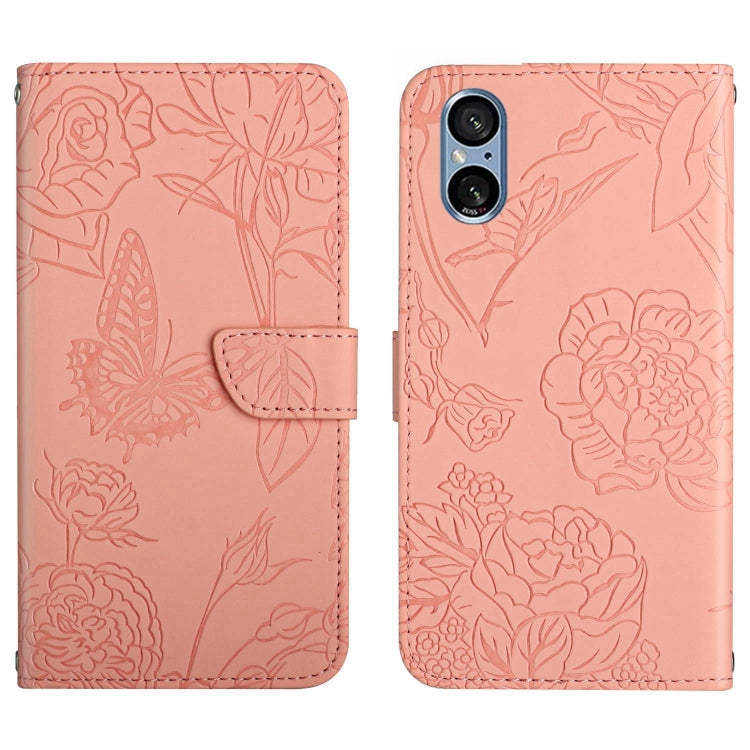For Sony Xperia 5 V HT03 Skin Feel Butterfly Embossed Flip Leather Phone Case