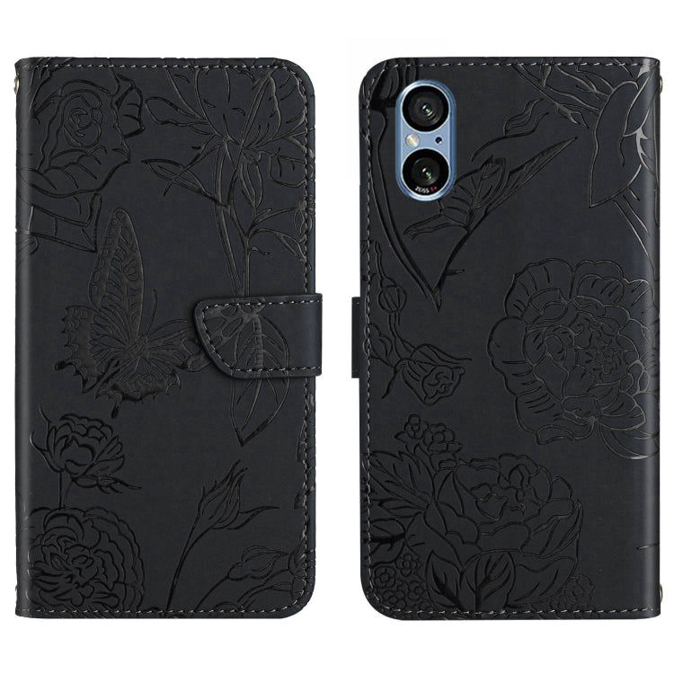 For Sony Xperia 5 V HT03 Skin Feel Butterfly Embossed Flip Leather Phone Case