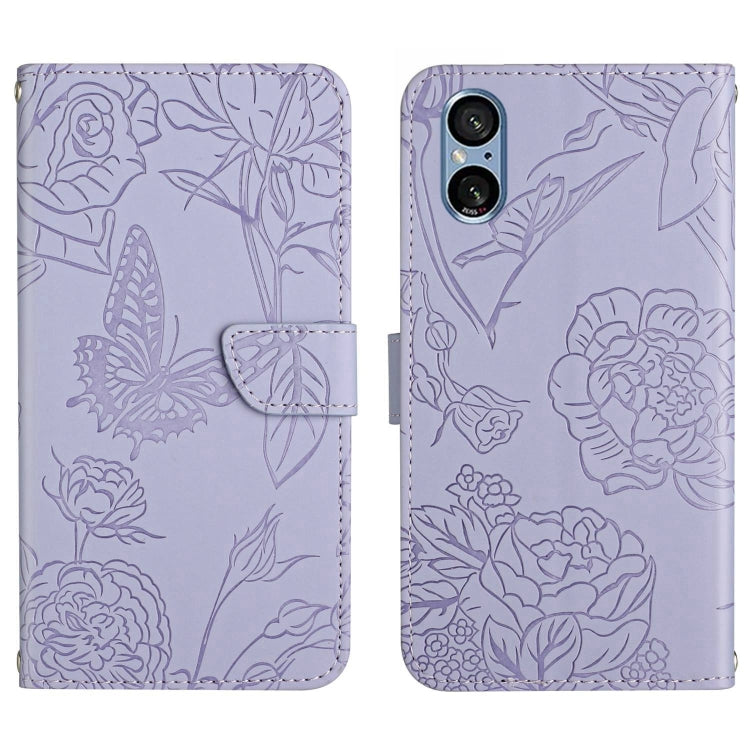 For Sony Xperia 5 V HT03 Skin Feel Butterfly Embossed Flip Leather Phone Case