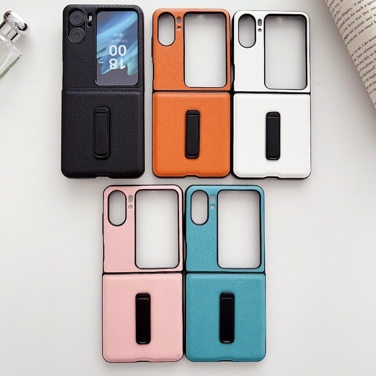 For OPPO Find N2 Flip Litchi Texture PU Shockproof Phone Case with Holder