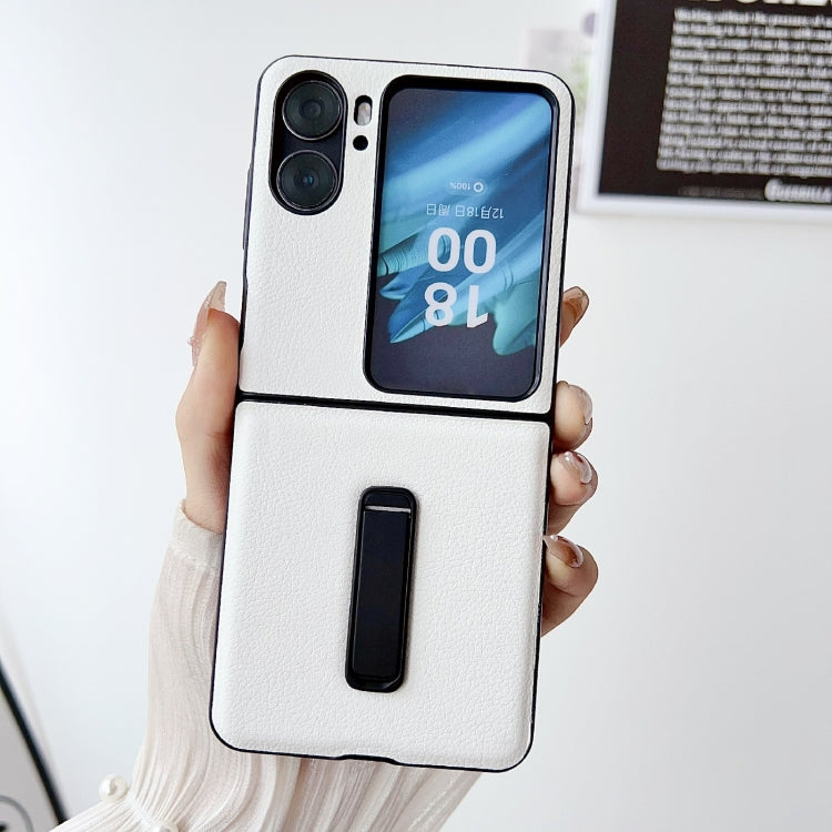For OPPO Find N2 Flip Litchi Texture PU Shockproof Phone Case with Holder