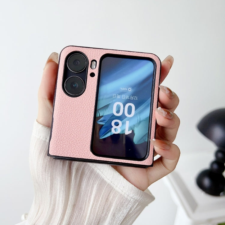 For OPPO Find N2 Flip Litchi Texture PU Shockproof Phone Case with Holder