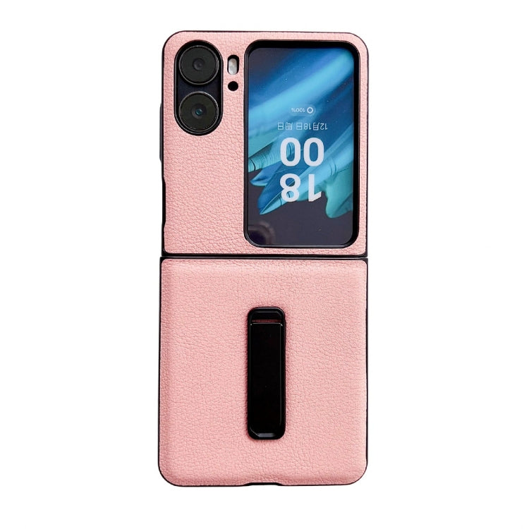 For OPPO Find N2 Flip Litchi Texture PU Shockproof Phone Case with Holder