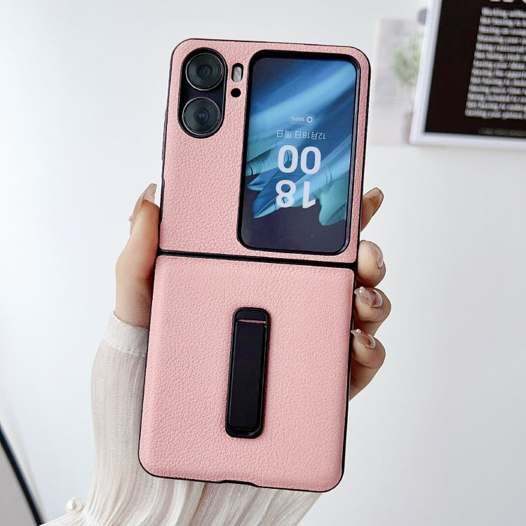 For OPPO Find N2 Flip Litchi Texture PU Shockproof Phone Case with Holder