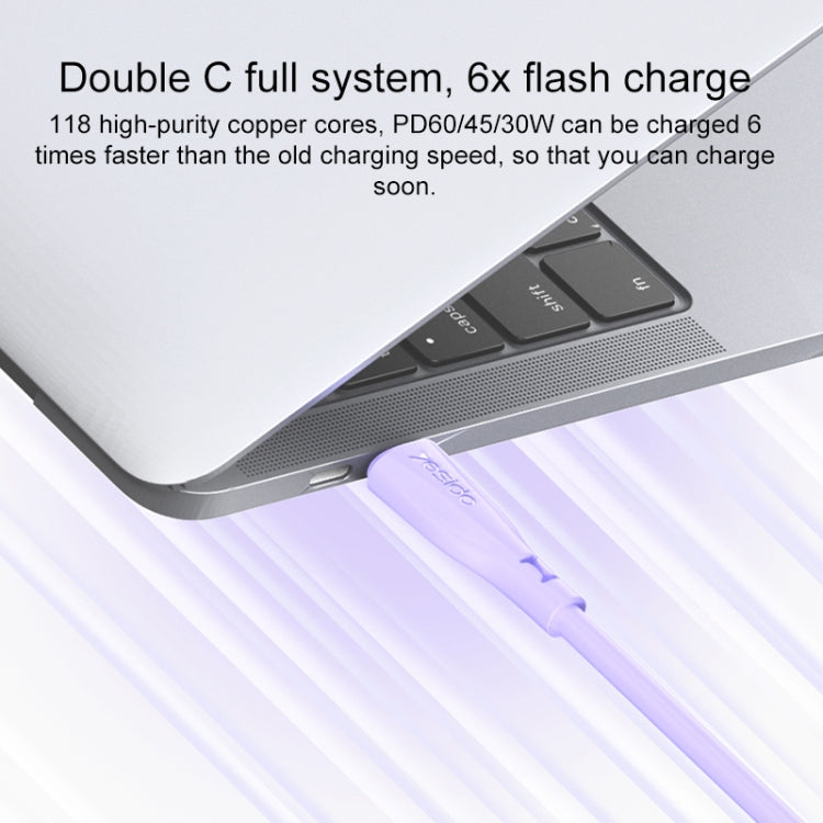 Yesido CA152 PD 60W USB-C / Type-C to USB-C / Type-C Silicone Charging Data Cable, Length: 1m(Purple)