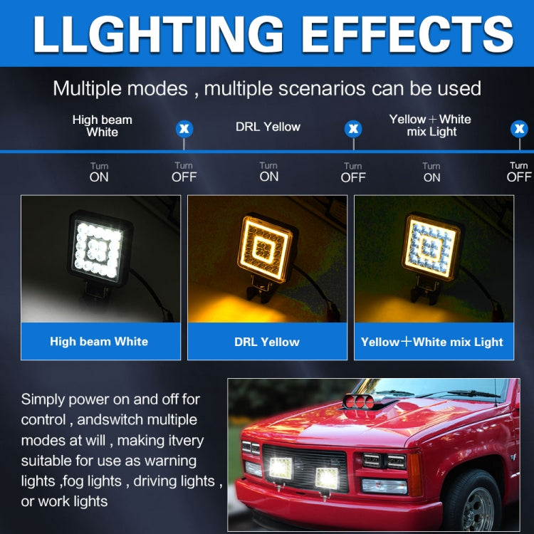 E10 1 Pair 4 inch Square Double Circle Angel Eye Work Light(Black)