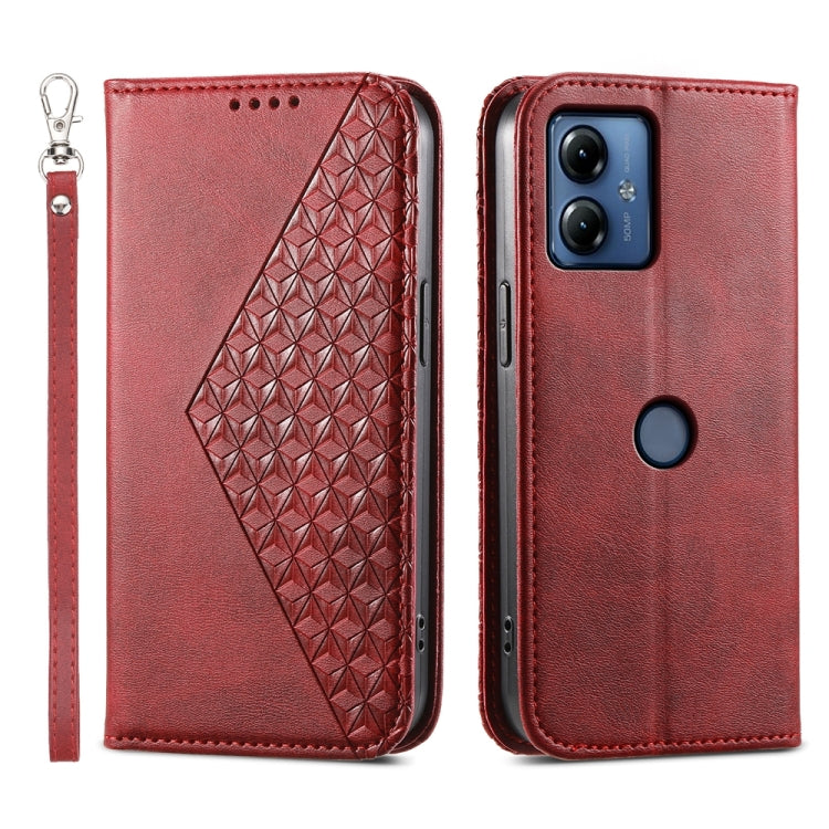 For Motorola Moto G14 Cubic Grid Calf Texture Magnetic Leather Phone Case