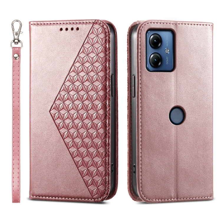 For Motorola Moto G14 Cubic Grid Calf Texture Magnetic Leather Phone Case