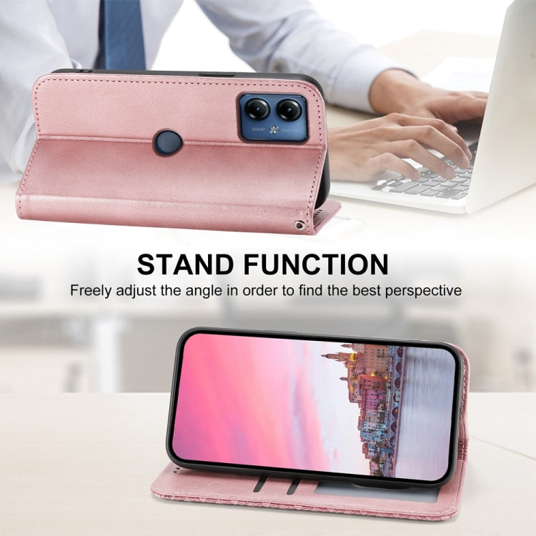 For Motorola Moto G14 Cubic Grid Calf Texture Magnetic Leather Phone Case