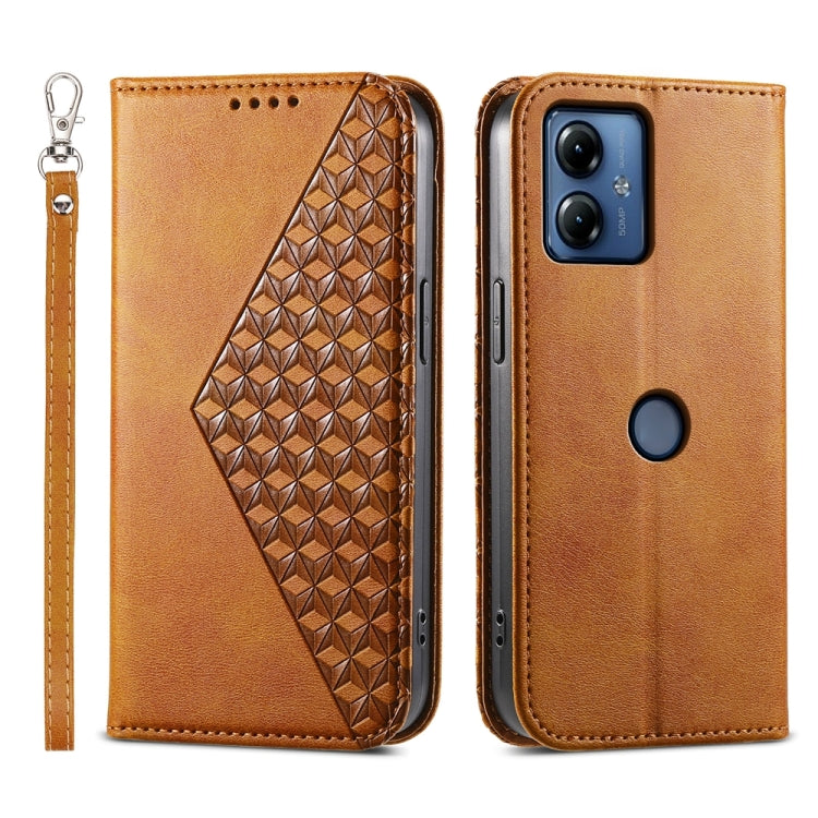 For Motorola Moto G14 Cubic Grid Calf Texture Magnetic Leather Phone Case