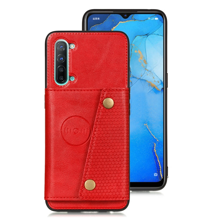 For OPPO Reno3 Double Buckle PU + TPU Shockproof Magnetic Protective Case with Card Slot & Holder