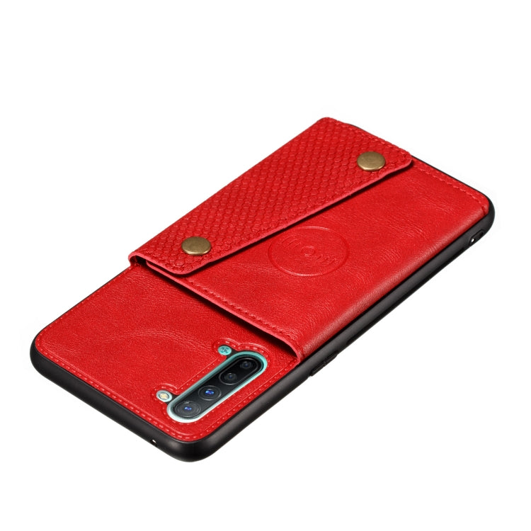 For OPPO Reno3 Double Buckle PU + TPU Shockproof Magnetic Protective Case with Card Slot & Holder