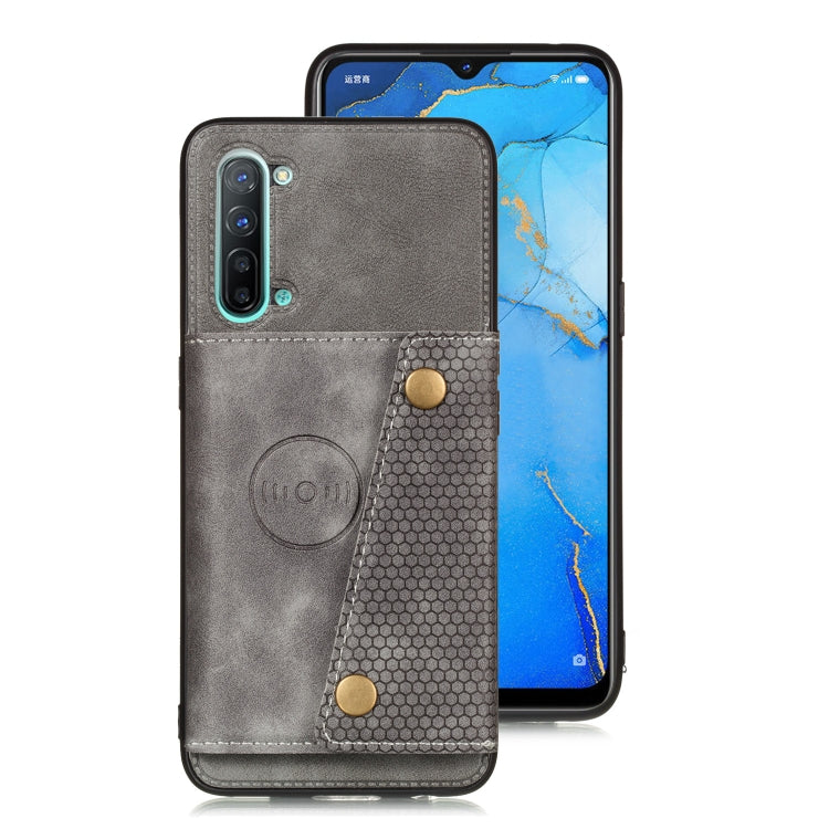 For OPPO Reno3 Double Buckle PU + TPU Shockproof Magnetic Protective Case with Card Slot & Holder