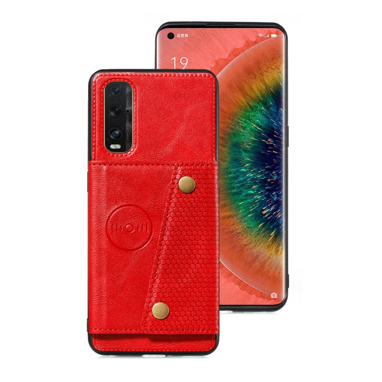 For OPPO Reno3 Pro Double Buckle PU + TPU Shockproof Magnetic Protective Case with Card Slot & Holder