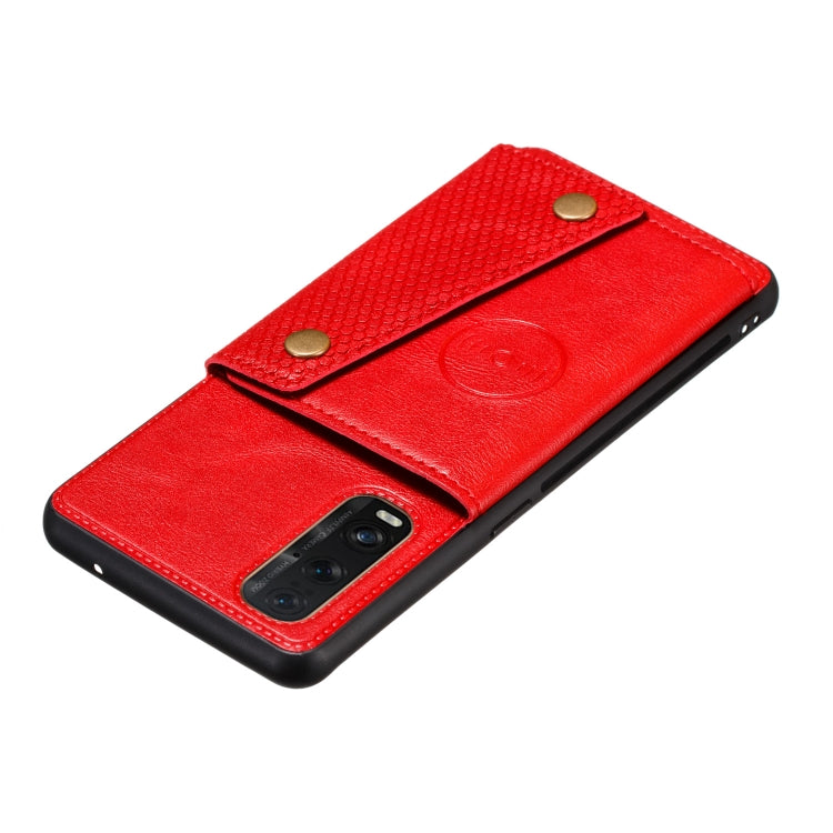 For OPPO Reno3 Pro Double Buckle PU + TPU Shockproof Magnetic Protective Case with Card Slot & Holder